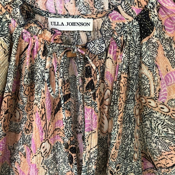 Ulla Johnson Silk Blouse Floral Ruffle Flutter Sleeve Lurex Ida US 4 - Picture 5 of 9